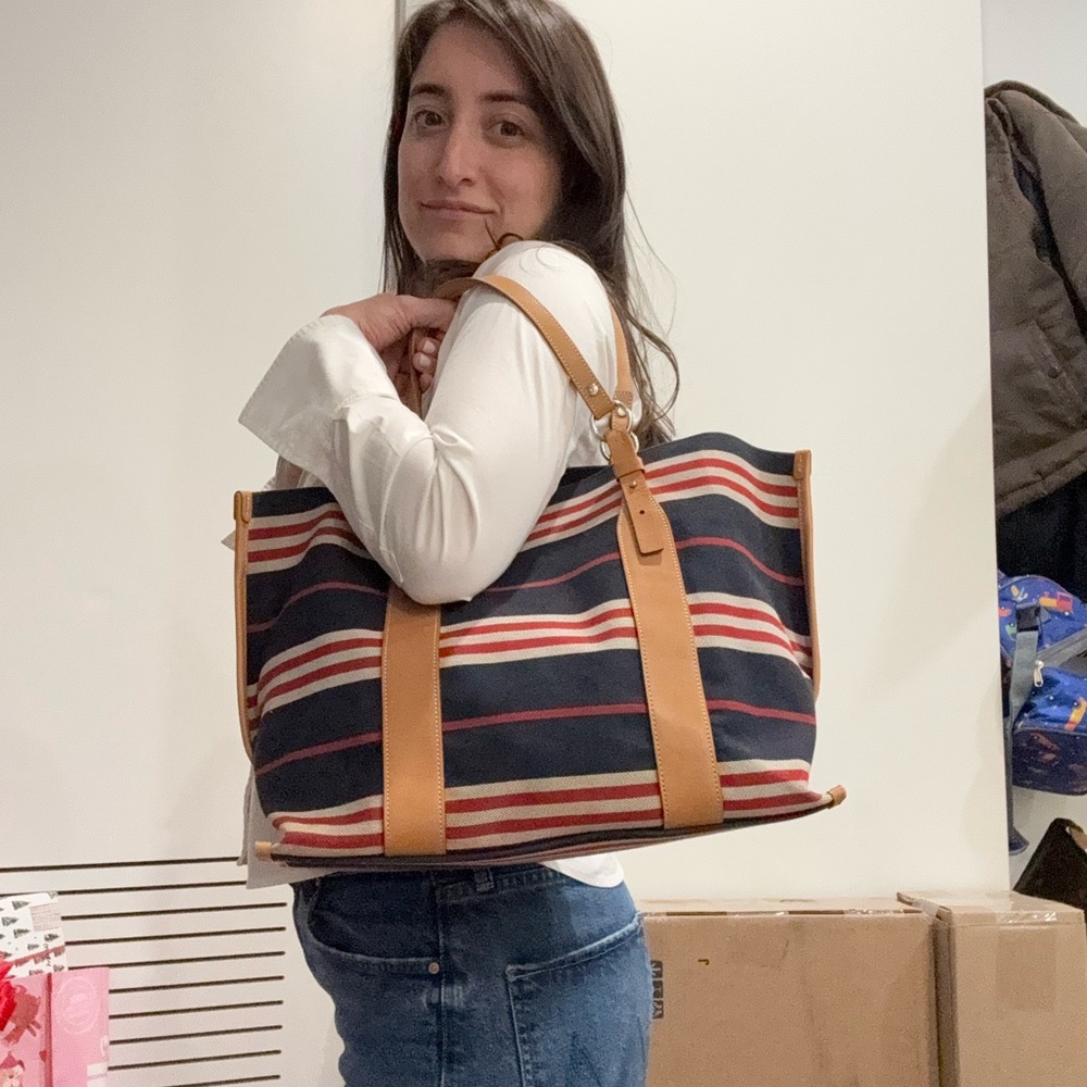 Like NEW Burberry Striped Tote Bag with Tan Accents